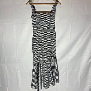 Anthropologie Black & White Checkered Sleeveless Asymmetrical Midi Dress XS